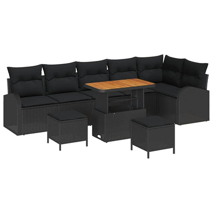 Garten-Sofa-Set mit Kissen 9 pcs Schwarz Poly Rattan