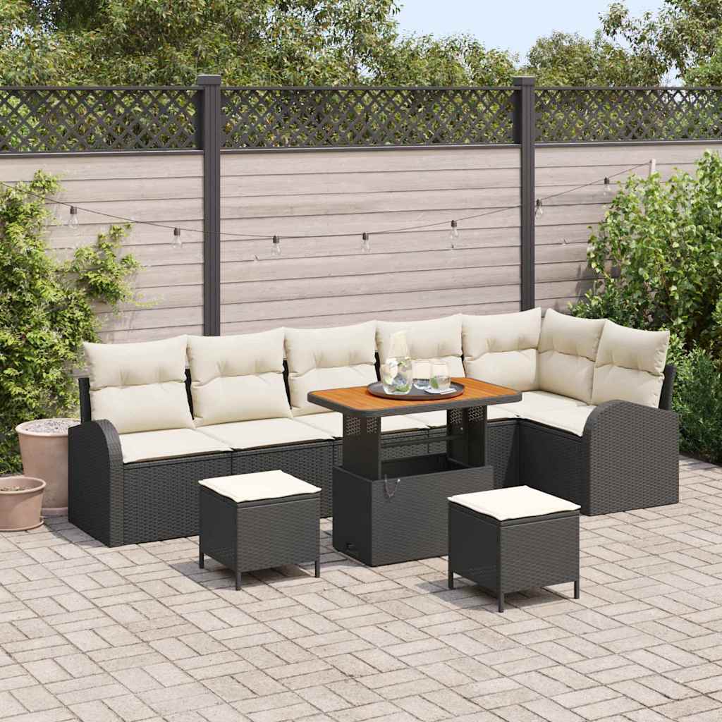 Garten-Sofa-Set mit Kissen 9 pcs Schwarz Poly Rattan