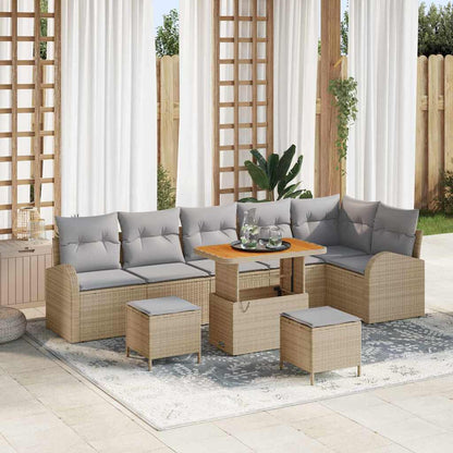 Garten-Sofa-Set mit Kissen 9 pcs Beige Poly Rattan