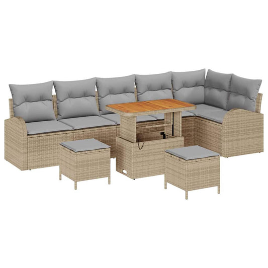 Garten-Sofa-Set mit Kissen 9 pcs Beige Poly Rattan