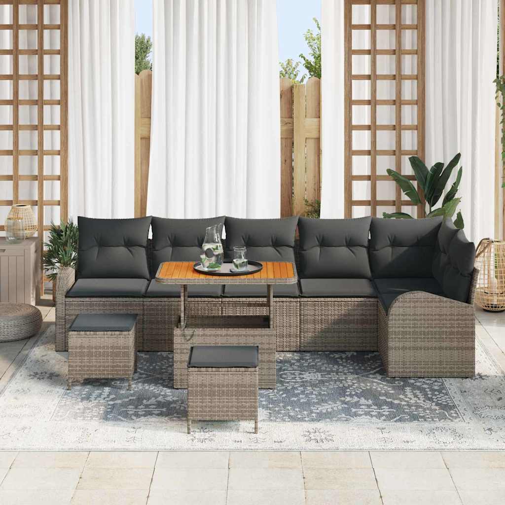 Garten-Sofa-Set mit Kissen 9 pcs Grau Poly Rattan