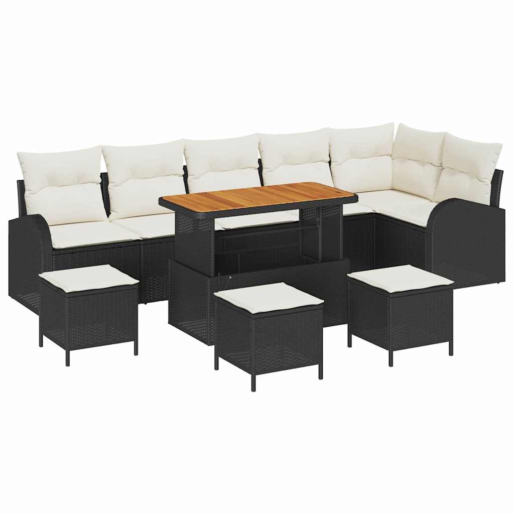 Garten-Sofa-Set mit Kissen 10 pcs Schwarz Poly Rattan