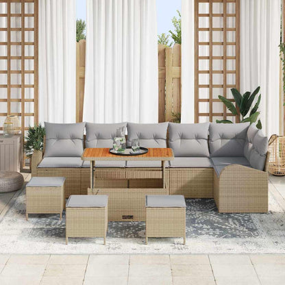 Garten-Sofa-Set mit Kissen 10 pcs Beige Poly Rattan