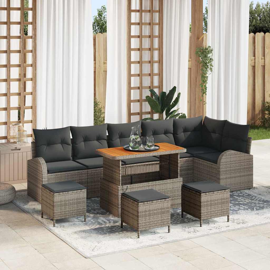 Garten-Sofa-Set mit Kissen 10 pcs Grau Poly Rattan