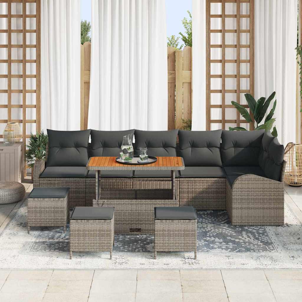 Garten-Sofa-Set mit Kissen 10 pcs Grau Poly Rattan