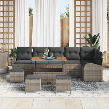 Garten-Sofa-Set mit Kissen 10 pcs Grau Poly Rattan
