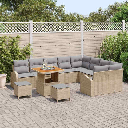 Garten-Sofa-Set mit Kissen 12 pcs Beige Poly Rattan