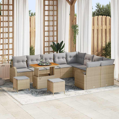 Garten-Sofa-Set mit Kissen 12 pcs Beige Poly Rattan