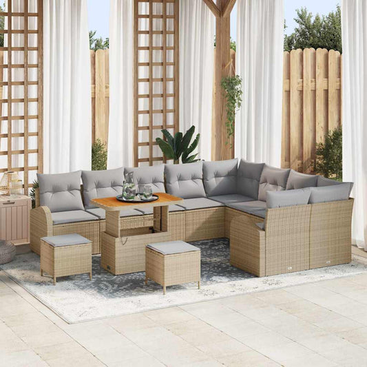 Garten-Sofa-Set mit Kissen 12 pcs Beige Poly Rattan