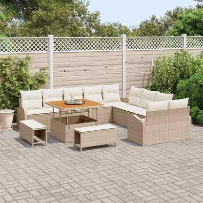 Garten-Sofa-Set mit Kissen 13 pcs Beige Poly Rattan