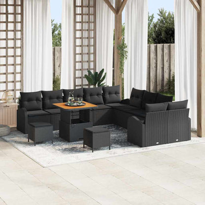 Garten-Sofa-Set mit Kissen 13 pcs Schwarz Poly Rattan