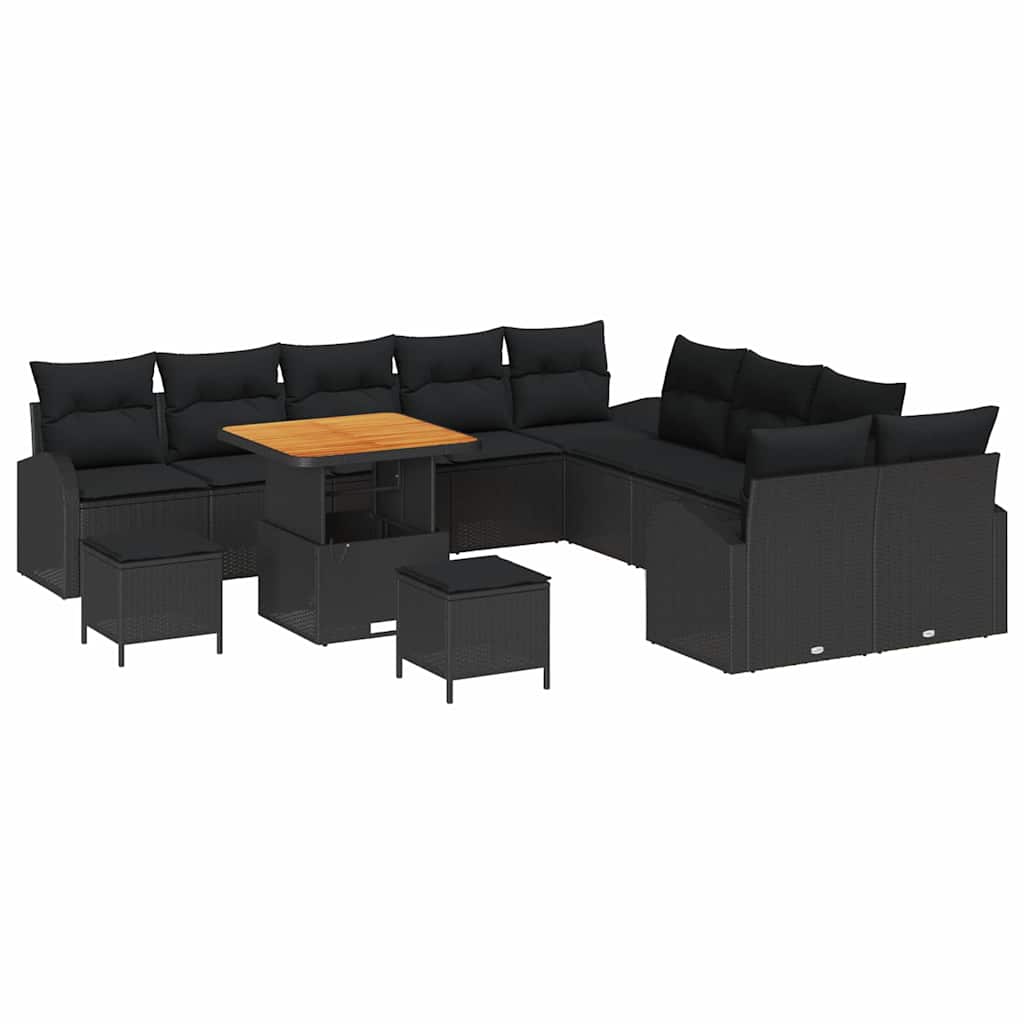 Garten-Sofa-Set mit Kissen 13 pcs Schwarz Poly Rattan