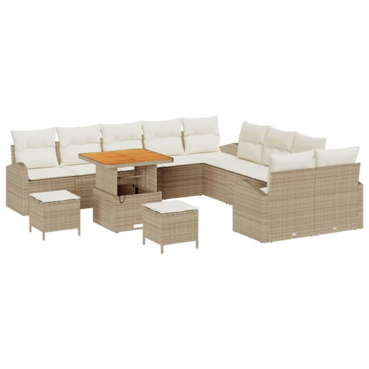 Garten-Sofa-Set mit Kissen 13 pcs Beige Poly Rattan