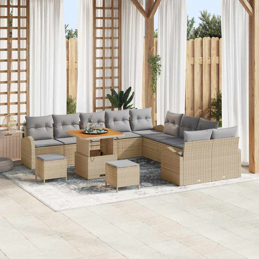 Garten-Sofa-Set mit Kissen 13 pcs Beige Poly Rattan
