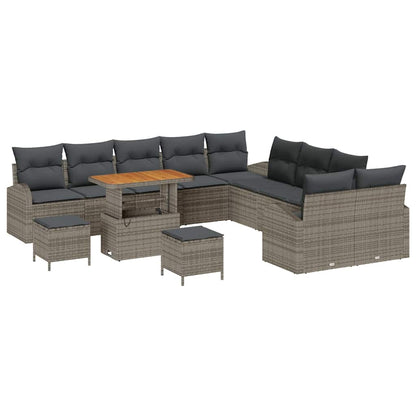Garten-Sofa-Set mit Kissen 13 pcs Grau Poly Rattan