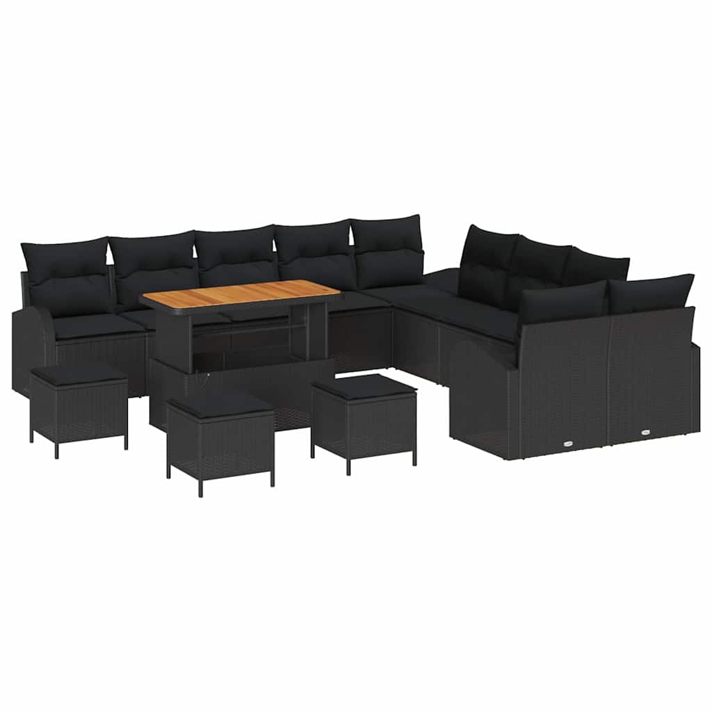 Garten-Sofa-Set mit Kissen 14 pcs Schwarz Poly Rattan