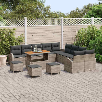 Garten-Sofa-Set mit Kissen 14 pcs Grau Poly Rattan