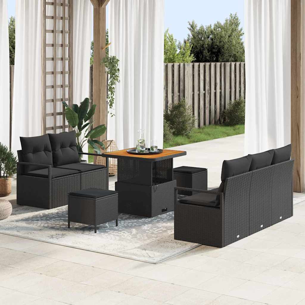 Garten-Sofa-Set mit Kissen 8 pcs Schwarz Poly Rattan