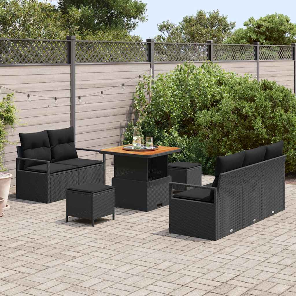 Garten-Sofa-Set mit Kissen 8 pcs Schwarz Poly Rattan