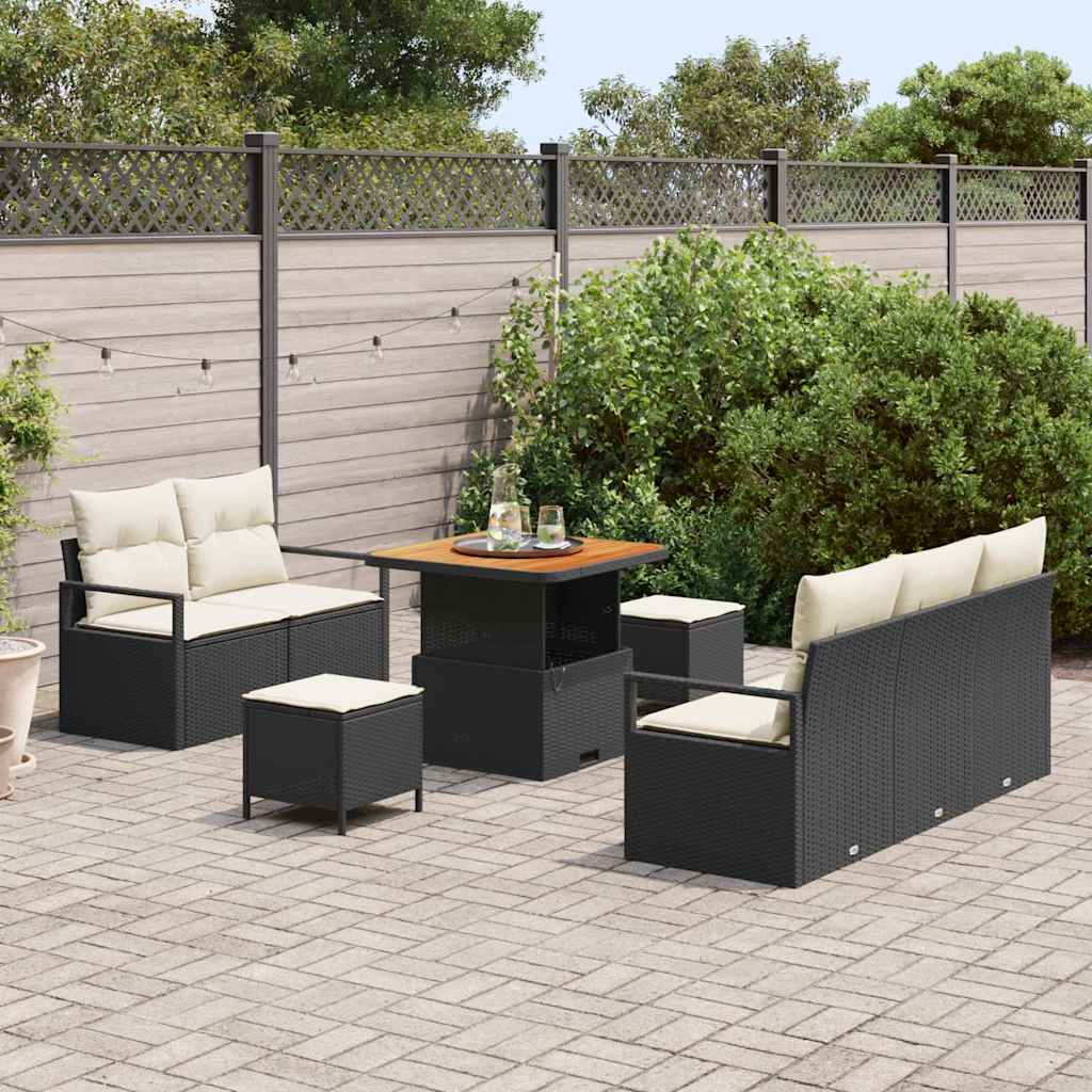 Garten-Sofa-Set mit Kissen 8 pcs Schwarz Poly Rattan