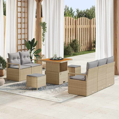 Garten-Sofa-Set mit Kissen 8 pcs Beige Poly Rattan