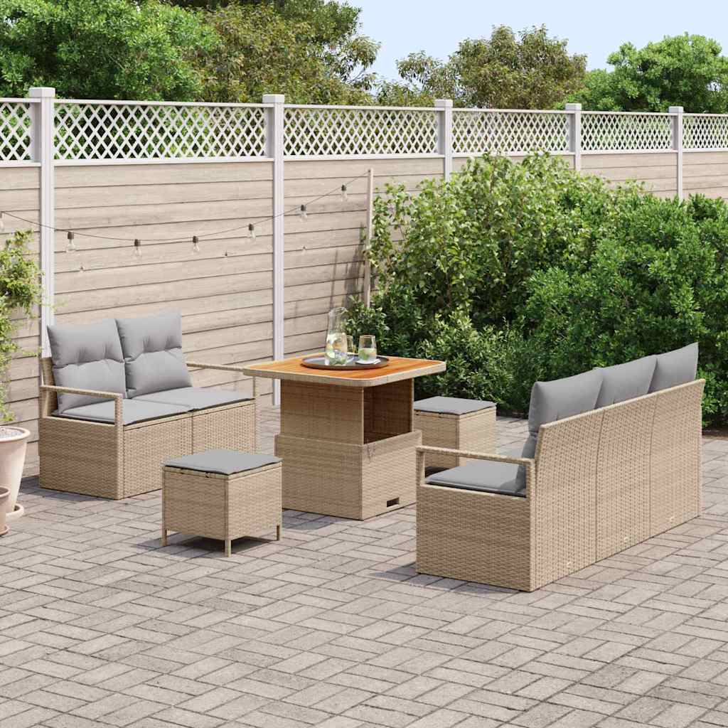 Garten-Sofa-Set mit Kissen 8 pcs Beige Poly Rattan