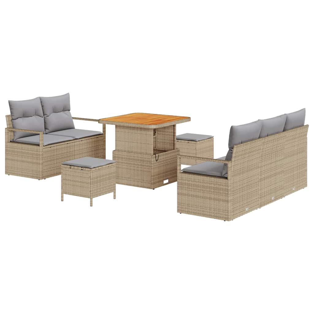 Garten-Sofa-Set mit Kissen 8 pcs Beige Poly Rattan
