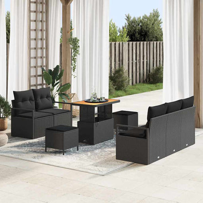 Garten-Sofa-Set mit Kissen 8 pcs Schwarz Poly Rattan