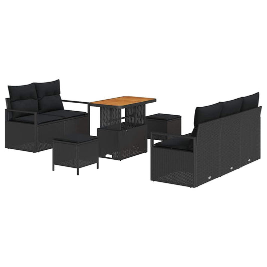 Garten-Sofa-Set mit Kissen 8 pcs Schwarz Poly Rattan