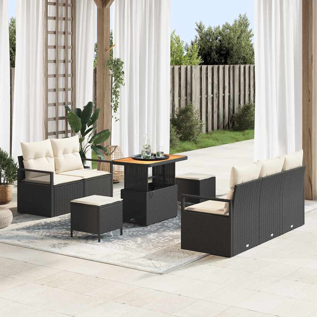 Garten-Sofa-Set mit Kissen 8 pcs Schwarz Poly Rattan