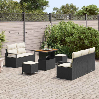 Garten-Sofa-Set mit Kissen 8 pcs Schwarz Poly Rattan