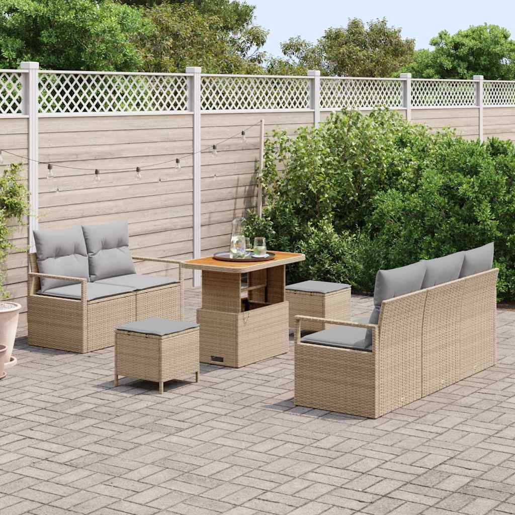Garten-Sofa-Set mit Kissen 8 pcs Beige Poly Rattan