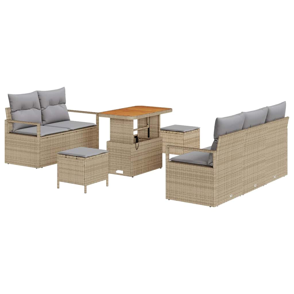 Garten-Sofa-Set mit Kissen 8 pcs Beige Poly Rattan