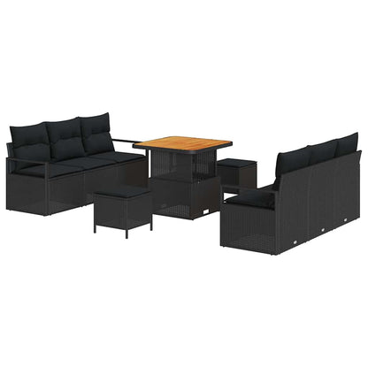 Garten-Sofa-Set mit Kissen 9 pcs Schwarz Poly Rattan