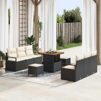 Garten-Sofa-Set mit Kissen 9 pcs Schwarz Poly Rattan