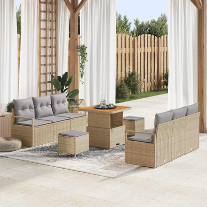 Garten-Sofa-Set mit Kissen 9 pcs Beige Poly Rattan