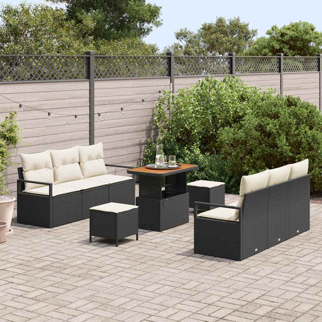 Garten-Sofa-Set mit Kissen 9 pcs Schwarz Poly Rattan