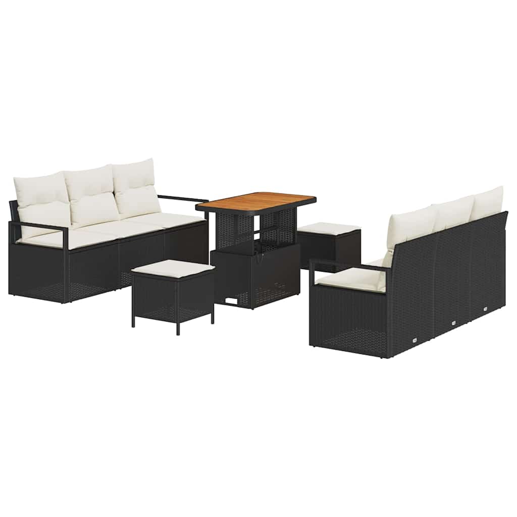 Garten-Sofa-Set mit Kissen 9 pcs Schwarz Poly Rattan
