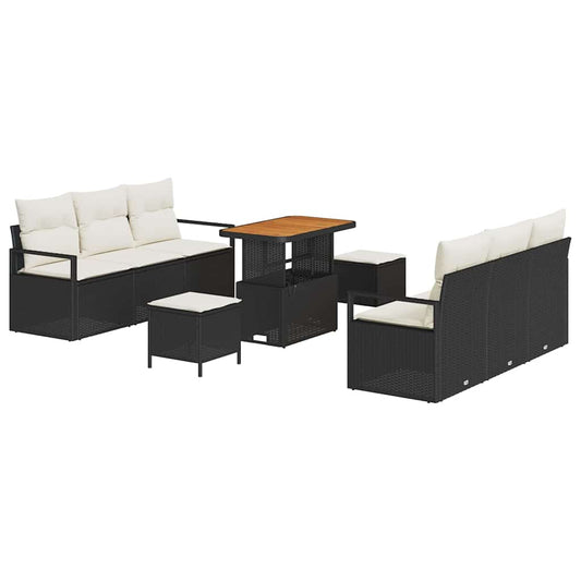 Garten-Sofa-Set mit Kissen 9 pcs Schwarz Poly Rattan