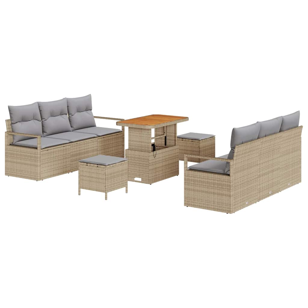 Garten-Sofa-Set mit Kissen 9 pcs Beige Poly Rattan