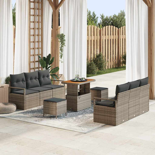 Garten-Sofa-Set mit Kissen 9 pcs Grau Poly Rattan