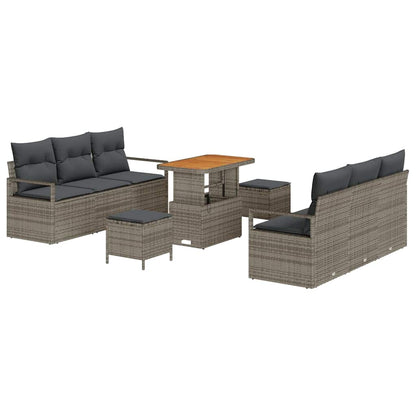 Garten-Sofa-Set mit Kissen 9 pcs Grau Poly Rattan