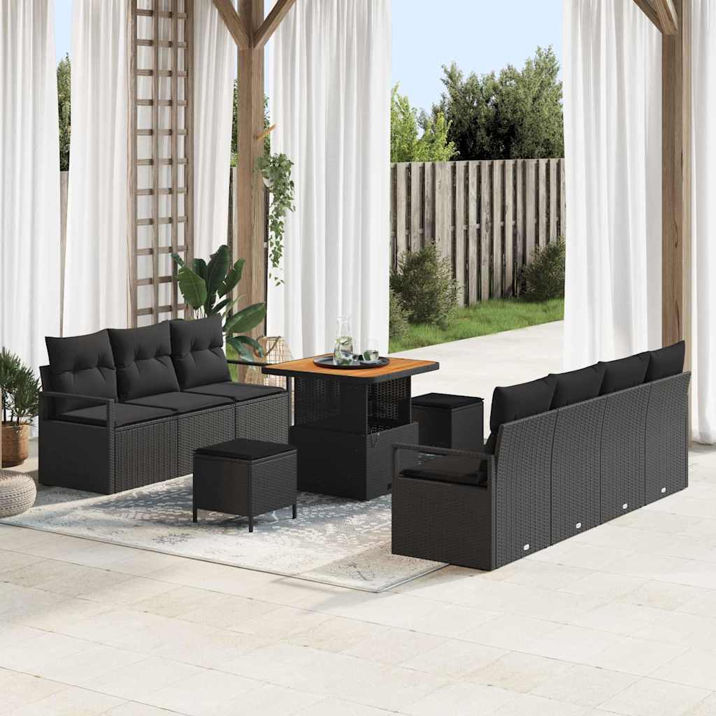 Garten-Sofa-Set mit Kissen 10 pcs Schwarz Poly Rattan