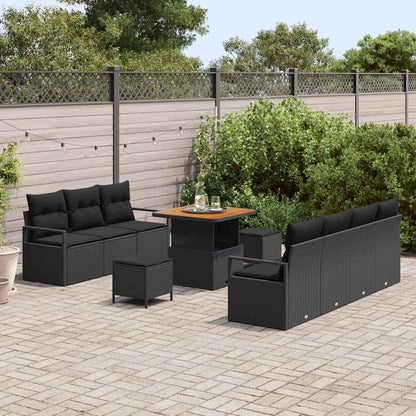 Garten-Sofa-Set mit Kissen 10 pcs Schwarz Poly Rattan
