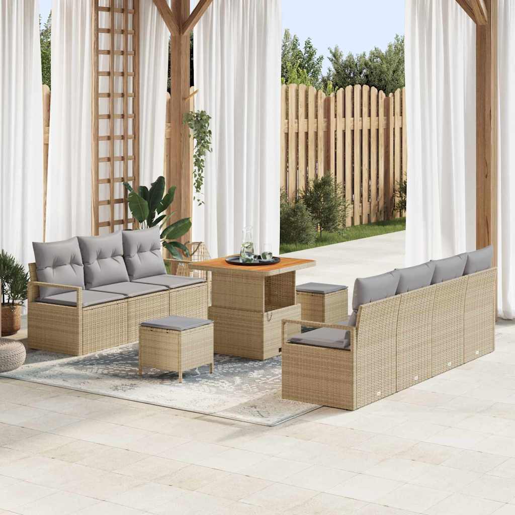 Garten-Sofa-Set mit Kissen 10 pcs Beige Poly Rattan