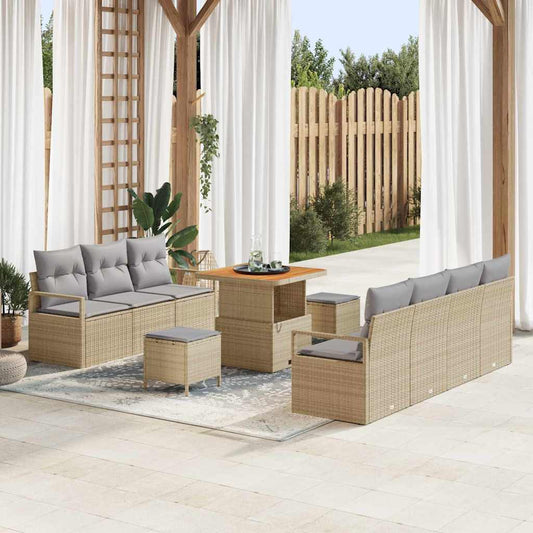 Garten-Sofa-Set mit Kissen 10 pcs Beige Poly Rattan