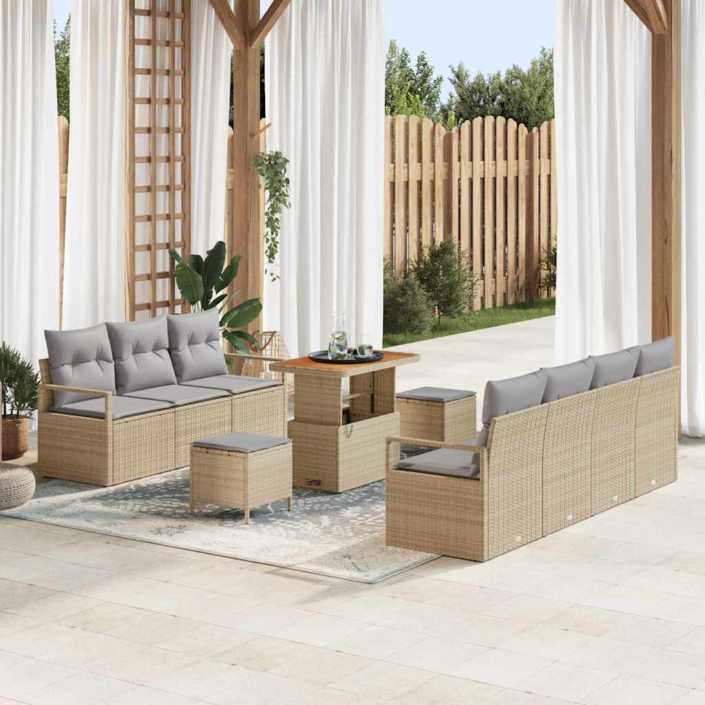 Garten-Sofa-Set mit Kissen 10 pcs Beige Poly Rattan
