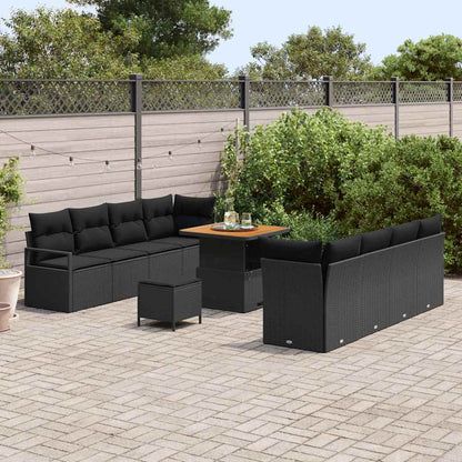 Garten-Sofa-Set mit Kissen 11 pcs Schwarz Poly Rattan