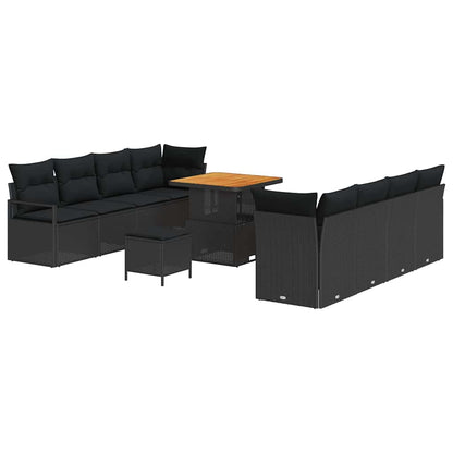 Garten-Sofa-Set mit Kissen 11 pcs Schwarz Poly Rattan