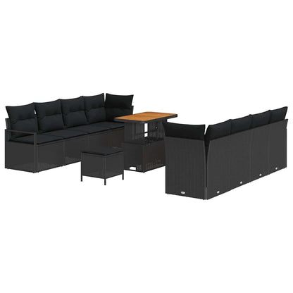 Garten-Sofa-Set mit Kissen 11 pcs Schwarz Poly Rattan